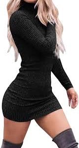 Vestido Negro Cuello Inferior Envoltura con Cinturón Hippy