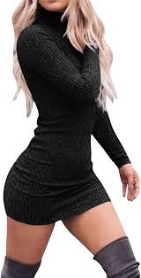 Vestido Negro Cuello Inferior Envoltura con Cinturón Hippy