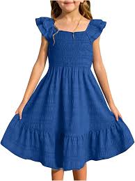 Vestidos Volantes Fruncidos Cuadrado para Niñas - Estilo Hippie de Verano