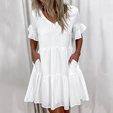 Vestido Blanco Elegante por la Rodilla - Estilo Hippie