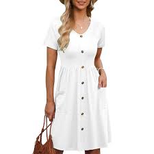 Vestido Rodilla Vintage Informal - Estilo Hippie en Blanco