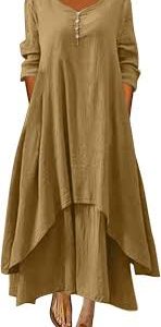 Vestido Dobladillo Irregular Elegante - Estilo Hippie con Botones de Algodón