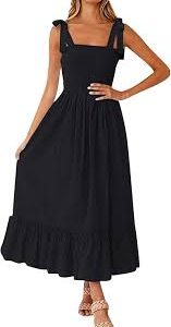 Vestido Negro Largo con Tirantes Ajustables - Estilo Hippie