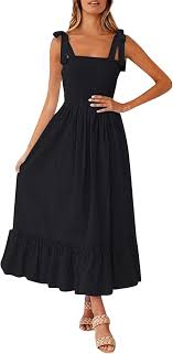 Vestido Negro Largo con Tirantes Ajustables - Estilo Hippie