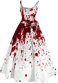 Vestido Hippie de Halloween Estampado Sangriento Brillante en Rojo