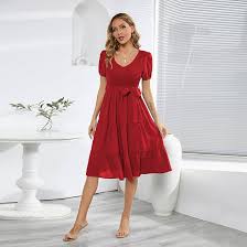 Vestidos Elegantes Costura Cinturón Columpio - Estilo Hippie Rojo de la India