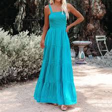 Vestido Mujeres Eslingas con Cinturón Rodilla - Estilo Hippie