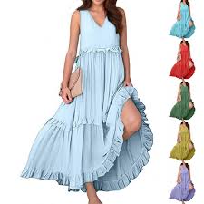 Vestido Volantes Irregular Informal Monocolor - Tu Estilo Bohemio