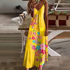 Vestido Hippie Largo Tirante Ancho Estampado para Vacaciones