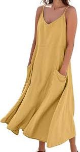 Vestido Hippie Largo con Tirantes Anchos y Bolsillos