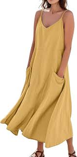 Vestido Hippie Largo con Tirantes Anchos y Bolsillos