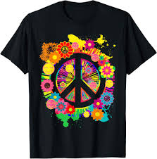 Camiseta Hippie Señal Paz Brillante Coloridasretro
