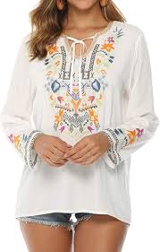 Camiseta Abullonada Bordada para Mujer - Estilo Hippie