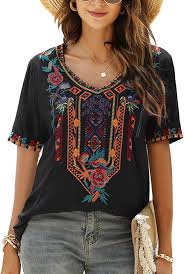 Camiseta Holgada Bordada Mexicana - Estilo Hippie para Mujer