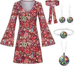 Disfraz Hippie Mujer Vestido para Carnaval y Fiestas