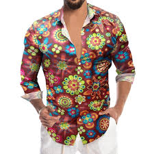 Camisa Disfraz Hippie Hombre Estampado Hawaiano