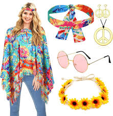 Disfraz Hippie Mujer Poncho - Estilo Bohemio para Carnaval