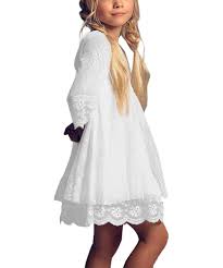 Aibaowedding Vestido Corto Encaje para Niñas - Estilo Boho Hippie Blanco