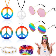Conjunto Disfraz Hippie con Accesorios: Diadema y Pendientes