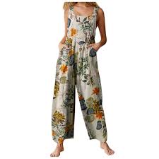 Jumpsuit Estampado Pantalones Bolsillos - Peto Hippie Mujer Verano