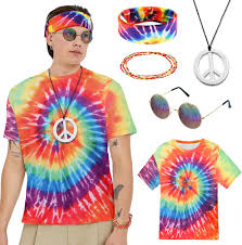Camiseta y Pulseras de Carnaval Colorido para Halloween - Complementos Hippie Hombre