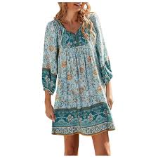 Vestido Corto Hippie Estampado de Algodón