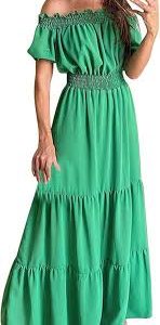 Vestido Verde Hippie de Primavera con Cuello Elegante