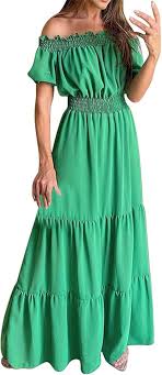 Vestido Verde Hippie de Primavera con Cuello Elegante
