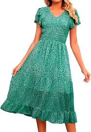 Vestido Verde Hippie Elegante con Estampado Casual