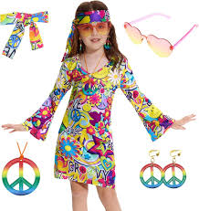 Vestido Hippie Niña con Diadema - Disfraz Temático
