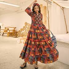 CJWSLYT Maxi Vestido Hippie Bordado para Primavera