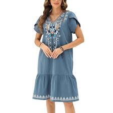 Vakakado Bordado Informal con Dobladillo de Volantes - Ropa Hippie para el Verano