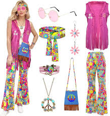 Pantalón Accesorios Carnaval Halloween - Disfraz de Hippie Mujer Moderna