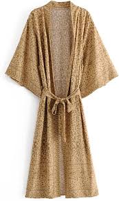 Vestido Tipo Kimono Hippie Estampado Leopardo Vintage Bohemio