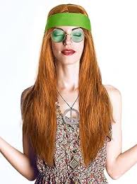 Conjunto Redondas Colgante Diadema Carnaval - Peluca Hippie Mujer