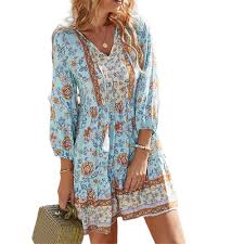 Vestido de Verano con Cordones y Estampado de Flores Hippie