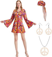 Vestido Hippie Años 70 - Abba Discoteca para Halloween y Carnaval