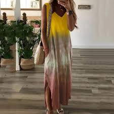 Vestido Multicolor Camiseta Informal con Bolsillos - Estilo Tie Dye Hippie