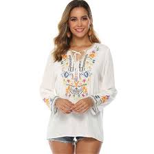 Blusa Bordado Floral Blanco Algodón para Mujer - Estilo Hippie