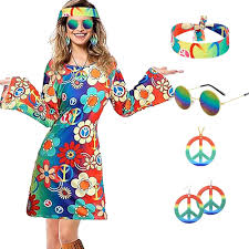 Disfraz Vestido Carnaval JINGTOPS - Inspiración Hippie de los 70
