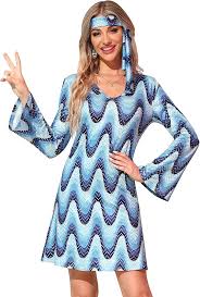 Disfraz de Halloween Lentejuelas Estilo Vestido Hippie Azul
