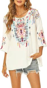 Camisa Hippie Mujer Bordada Elegante con Estilo Bohemio