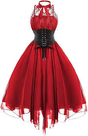 Vestido Encaje Gótico Rojo para Halloween - Elegancia y Misterio