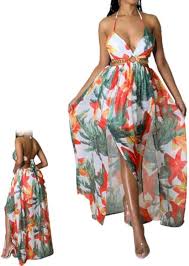 Vestido Largo Estampado de Seda con Espalda al Aire y Lazo