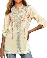 Camisa Hippie Mujer: Túnica Bordada Bohemia Abullonada