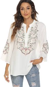 Camisa Bordada Algodón Vintage para Vacaciones - Estilo Hippie