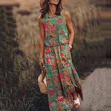 Vestido Largo Hippie con Abertura y Bolsillos para Negocios