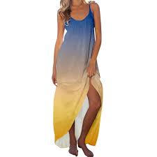 Vestido Largo Degradado Azul AMDOLE - Estilo Hippy para Verano