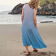 Vestido de Verano Largo Degradado en Azules con Estampado Hippy