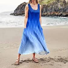 Vestido Largo Degradado Azul Ainiyo - Perfecto para el Verano Hippy